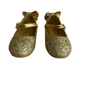 Bobo Angel Girls Gold Sparkle Flats w/ Bows